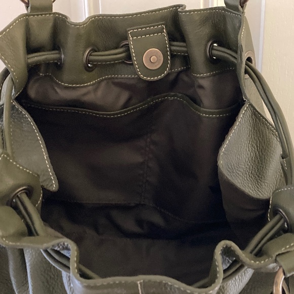 Nordstrom Olive Green Genuine Pebble Leather Double Handle Satchel/TasselsNWOT - Picture 6 of 8